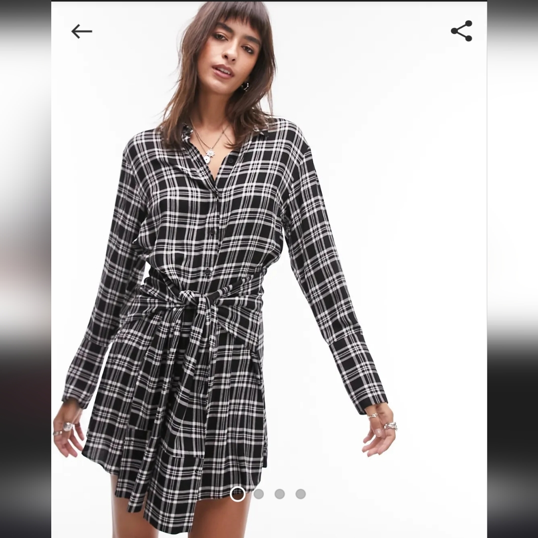 Topshop Plaid Tie-Front Mini Dress In Black And White